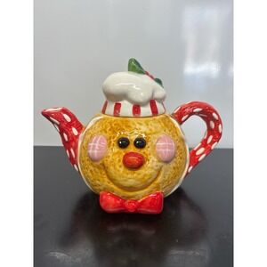 Gingerbread Lane Ceramic Teapot With Polka Dot Handles & Holly-Trimmed Lid